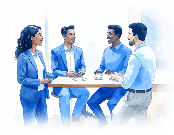 A diverse group of 4 people conversing